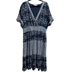 J Gee Floral Smock Waist Maxi Dress Women's Sz 3X